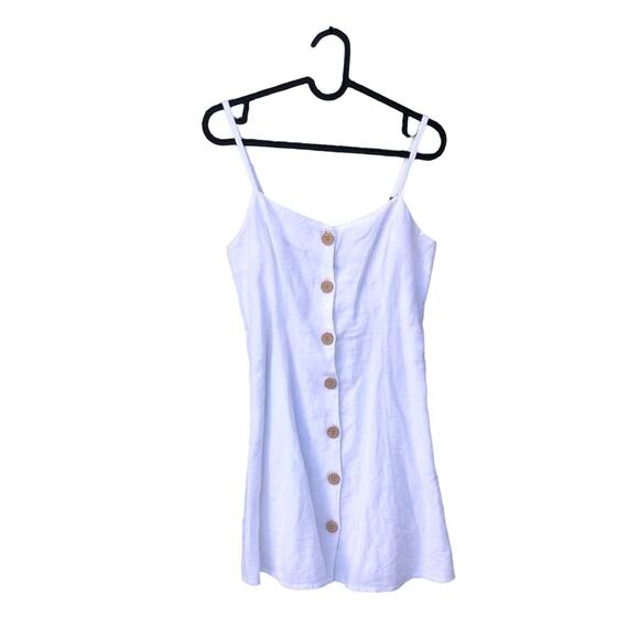 Urban Outfitters Dress Button Front Cross Back Mini White Linen Cotton xs - Picture 1 of 10